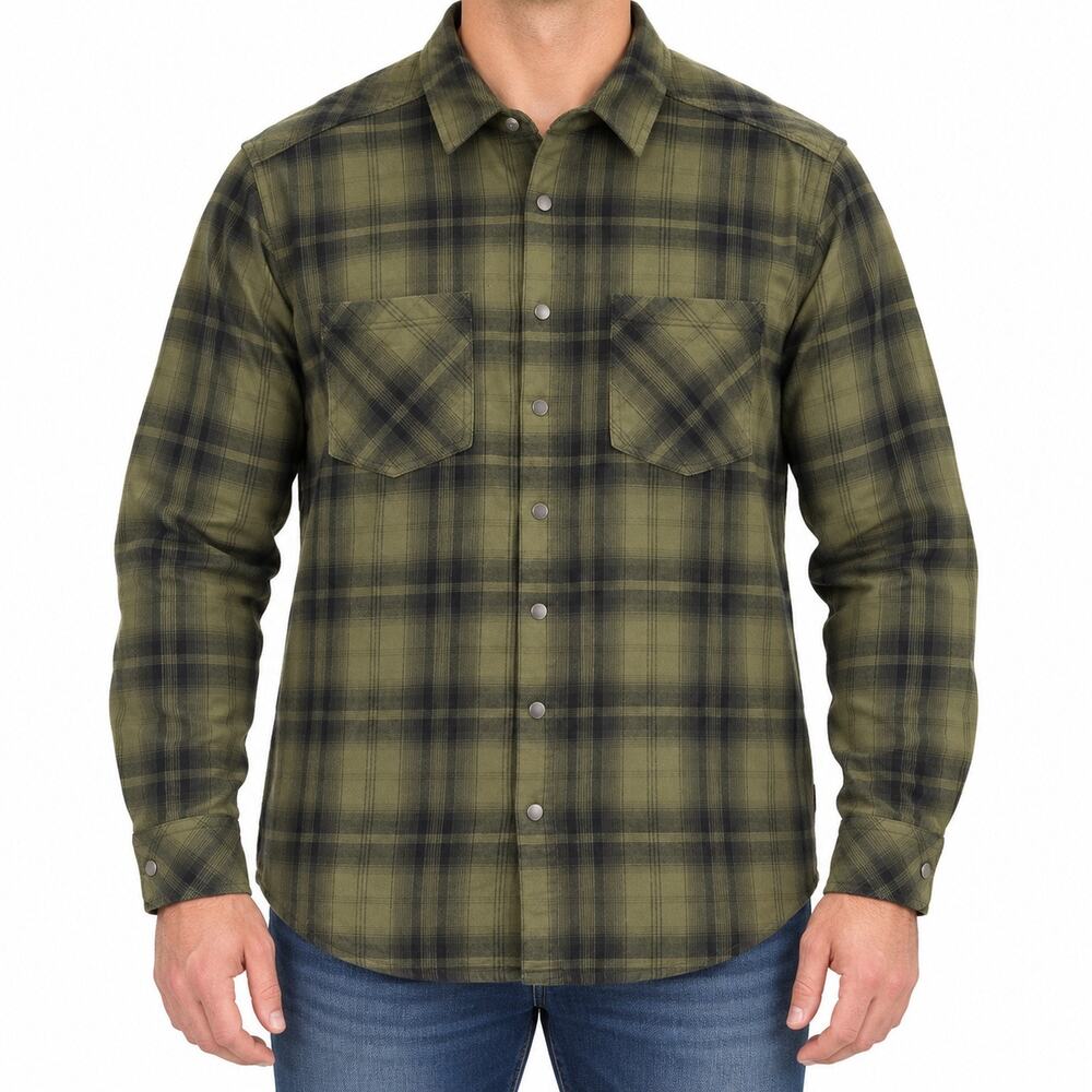LA Police Gear Shirt Mens Large Green Plaid Core Flannel Snap Long Sleeve